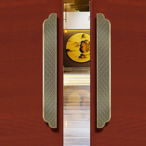 新中式大门拉手仿古木门把手明装别墅玻璃门古铜扶手雕刻手柄定制