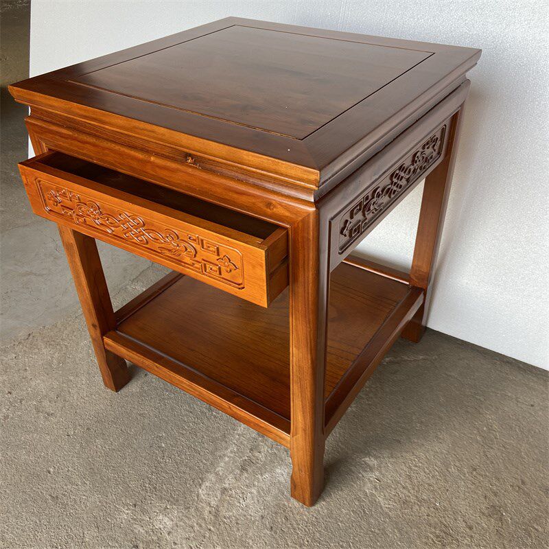 茶几小户型茶桌沙发边桌实木抽屉角几客厅新中式榆木正方形小桌子