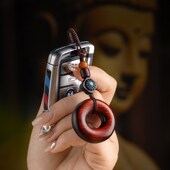 天然小叶紫檀木平安扣汽车钥匙扣饰品面包圈平安好运个性 创意挂件