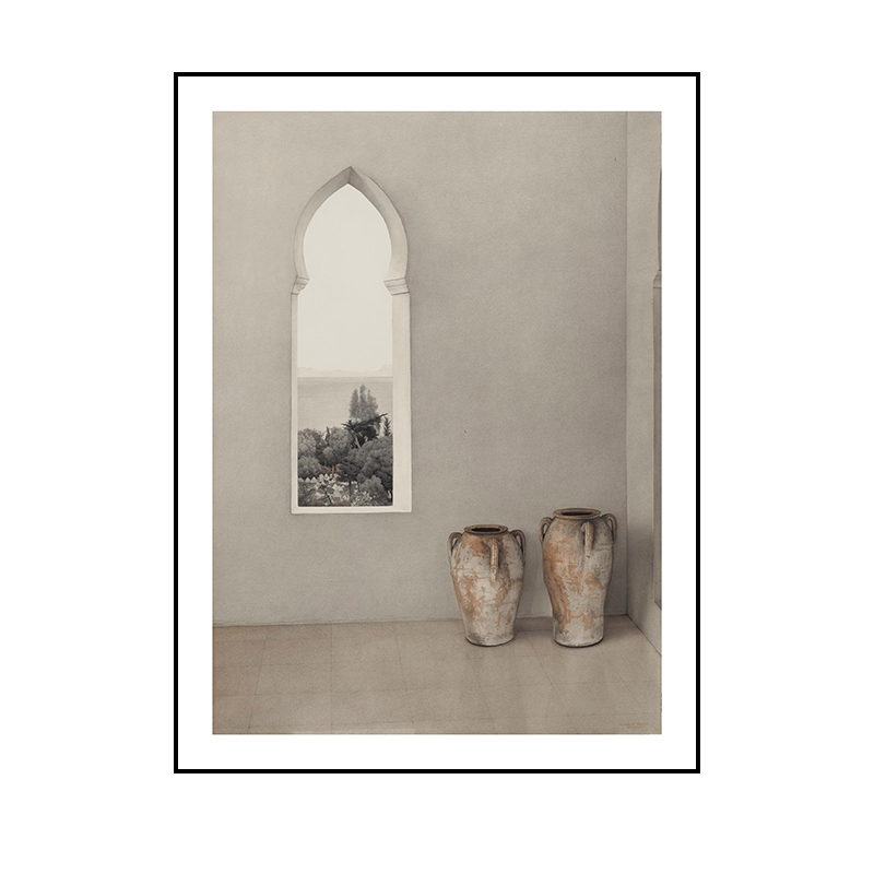 文艺复古花瓶狗静物建筑油画装饰画北欧小众怀旧艺术客厅挂画图片