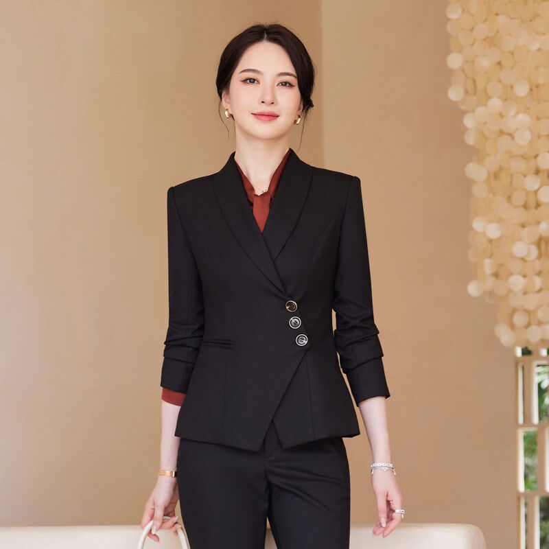 工作服女职业气质春秋冬长袖西装套装高端前台会务酒店三件套正装