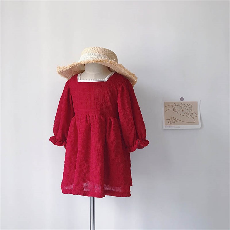 女童公主裙春秋夏装新款宝宝连衣裙儿童周岁生日主持礼服洋气红色