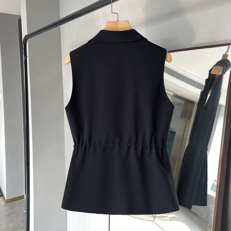 2024春百搭盘扣西装马甲无袖修身显瘦收腰黑色薄款马夹外套女开衫