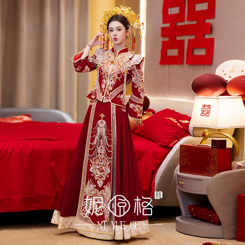 高端典雅秀禾服新款重工中式嫁衣凤冠霞帔新娘出阁服奢华显瘦婚服