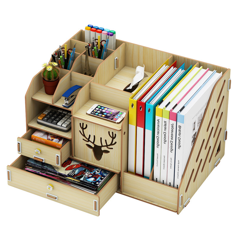 木质文件架资料框收纳盒办公用品多层简易桌上书架木制书立置物架