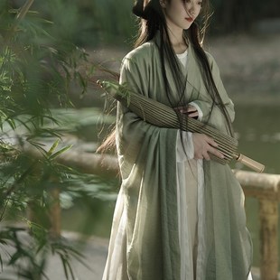 魏晋风南北朝汉服女装2023新款晋制古风广袖流仙裙绿色古装女春秋