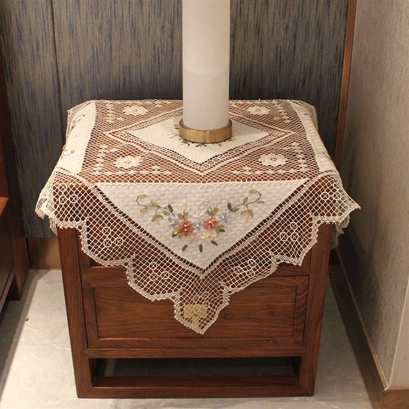 田园米色布艺蕾丝小清新阳台小桌布茶几床头柜空调洗衣机防尘盖布,居家布艺,床头柜盖布,淘宝优惠券,粉丝福利购,淘宝优惠卷