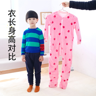 儿童法兰绒睡衣秋冬加厚单双层保暖男女宝家居服分腿包脚连体睡袋