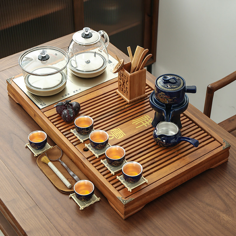 新品茶具套装整套陶瓷青花功夫茶具实木柯木茶盘茶海家用白瓷茶台