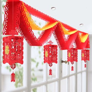 旦新年装 元 饰品波浪旗彩带拉花珠宝店铺商场氛围场景布置灯笼挂饰