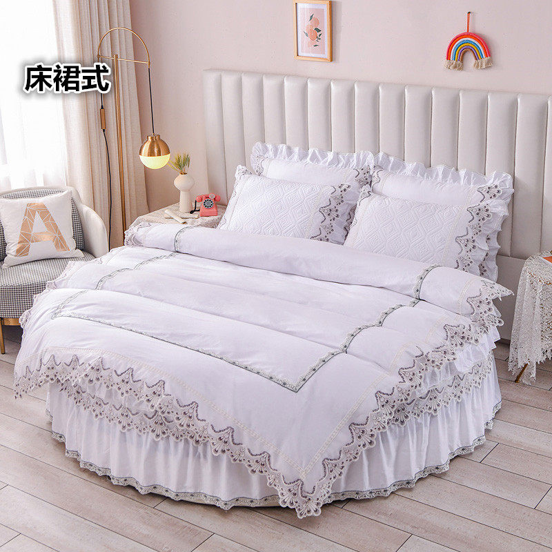 全棉圆床裙四件套纯棉圆形夹棉床笠韩式公主风宾馆主题酒店床品