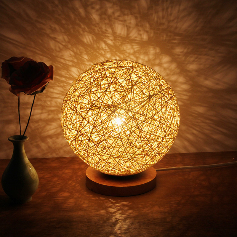 麻线藤球台灯创意浪漫卧室床头灯田园时尚生日礼物宿舍装饰小夜灯