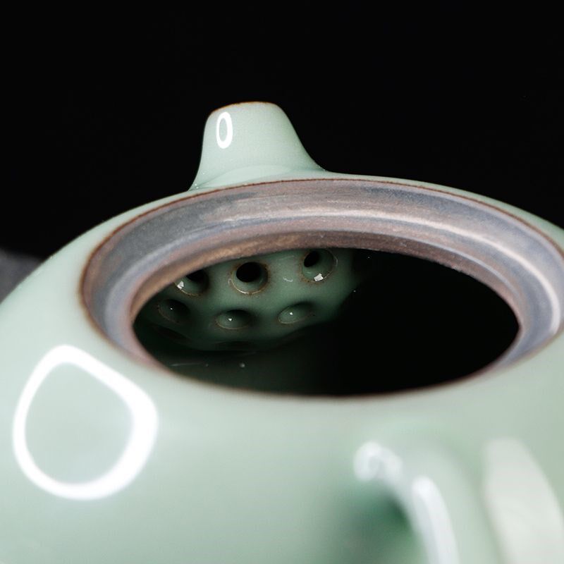 官窑铁胎梅子青西施壶大号 家用陶瓷功夫茶具日青瓷式泡茶壶单壶