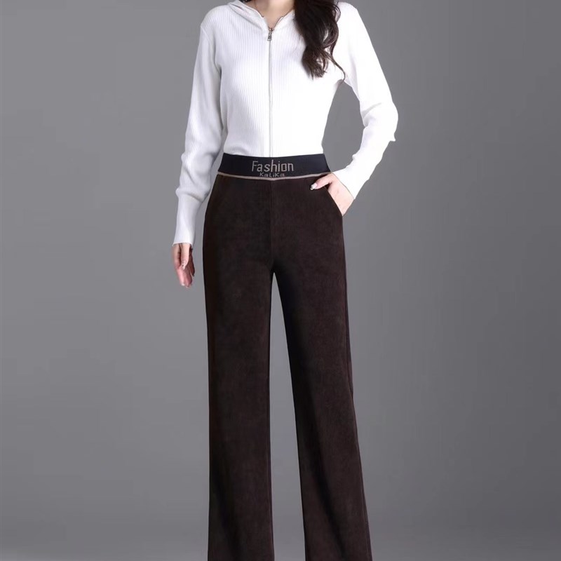 卡里卡女裤秋冬新款9658大码显瘦细条高腰微喇直筒长裤百搭休闲裤