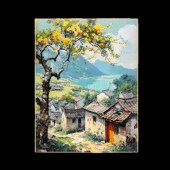 怀旧diy数字油画填充填色丙烯画风景图农村客厅餐厅手绘挂画油画