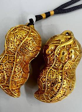 黄铜镀金花生手把件摆件工艺品客厅桌面装饰品手把饰品文创集市品