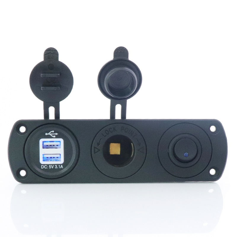 汽车房车用车充面板电压表点烟器母座车充组合三孔面板车载充电器