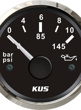 KUS油压表 0-10bar 12/24V 船用车用房车通用游艇配件 黑色/白色