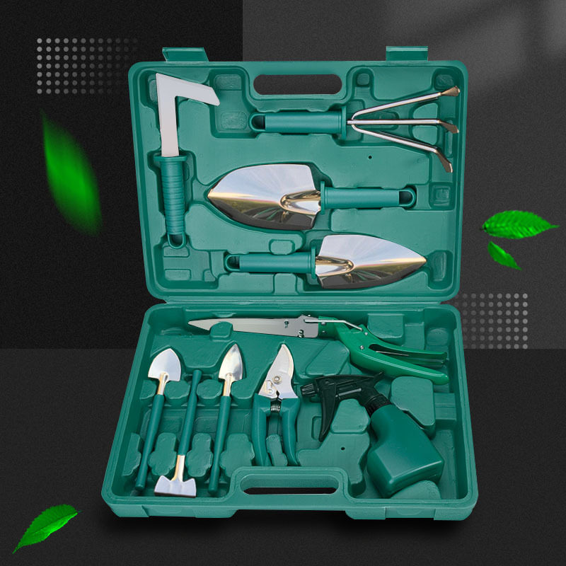 现货不锈钢十件套园艺工具套装花园工具铲耙锹剪喷壶多用园林用品