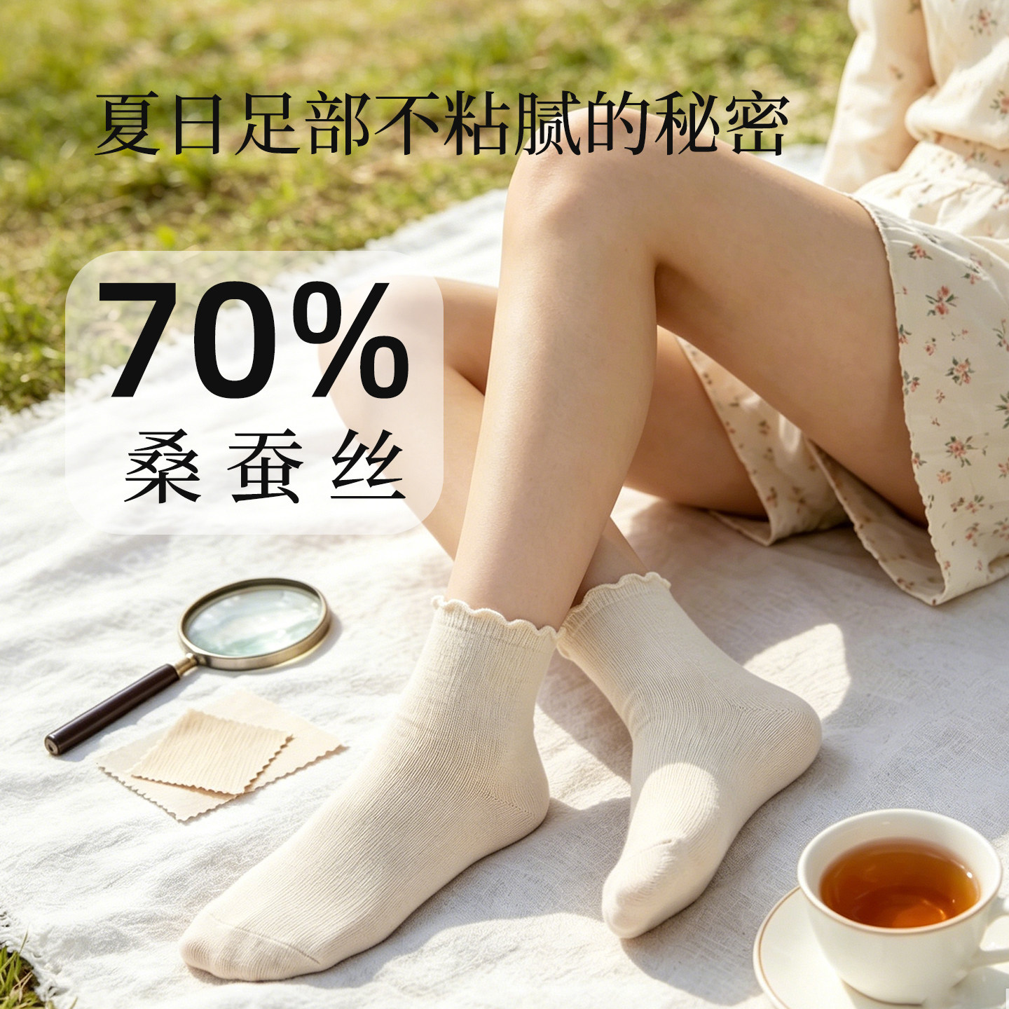 足下川女款夏季薄袜桑蚕丝袜棉袜船袜中筒堆堆袜吸汗防臭宽松袜腰