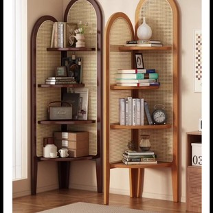 中古藤编屏风隔断客厅家用可移动实木置物架复古日式折叠遮挡书架