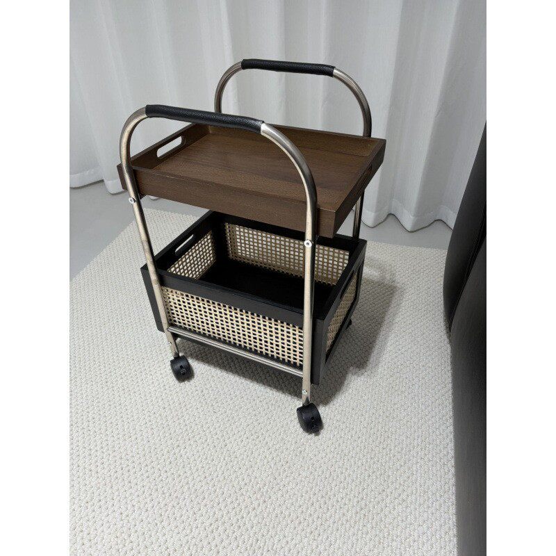 不锈钢2层小推车DIY小红书带轮置物架脸盆架卧室客厅多层移动收纳