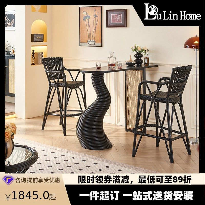 法式实木藤编吧台现代简约家用高脚凳靠墙酒吧咖啡厅吧台吧椅组合,自行车/骑行装备/零配件,自行车包,淘宝优惠券,粉丝福利购,淘宝优惠卷