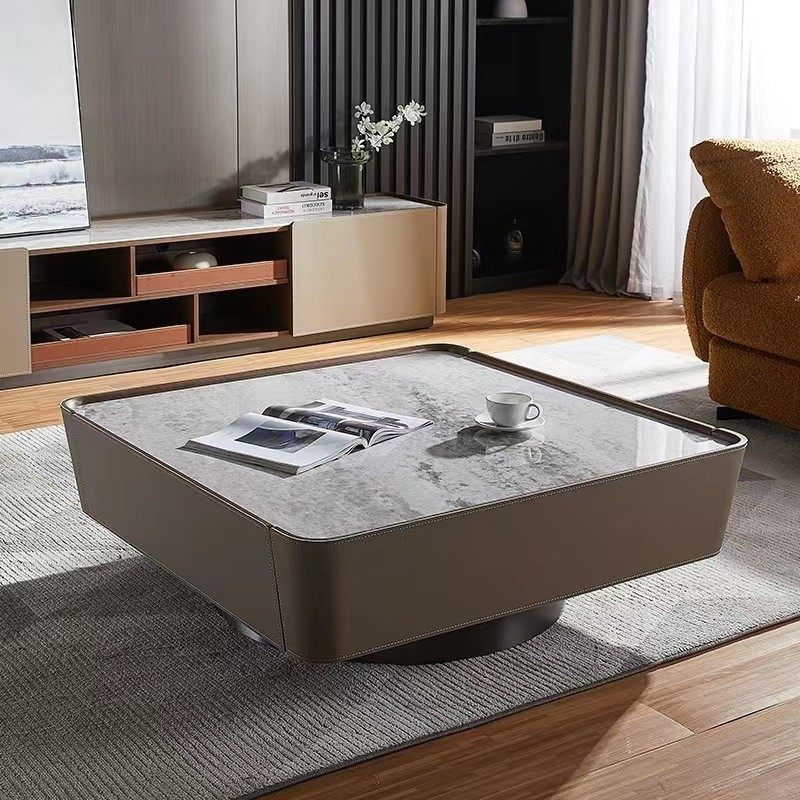 意式极简正方形马鞍皮茶几小户型设计师岩板茶台客厅家具储物茶几,收纳整理,其他收纳袋,淘宝优惠券,粉丝福利购,淘宝优惠卷