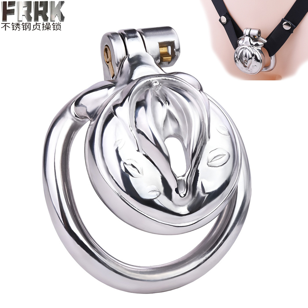 不锈钢伪娘仿真嘴唇男用一体成型贞操锁控欲防逃脱贞洁器情侣用品