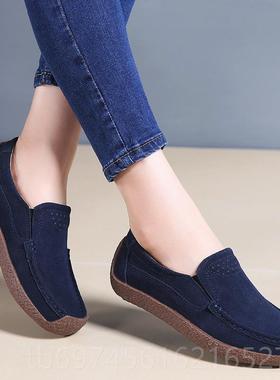 新款真皮豆豆鞋女2款024年新款春秋一脚底蹬牛筋底软休闲懒人秋妈