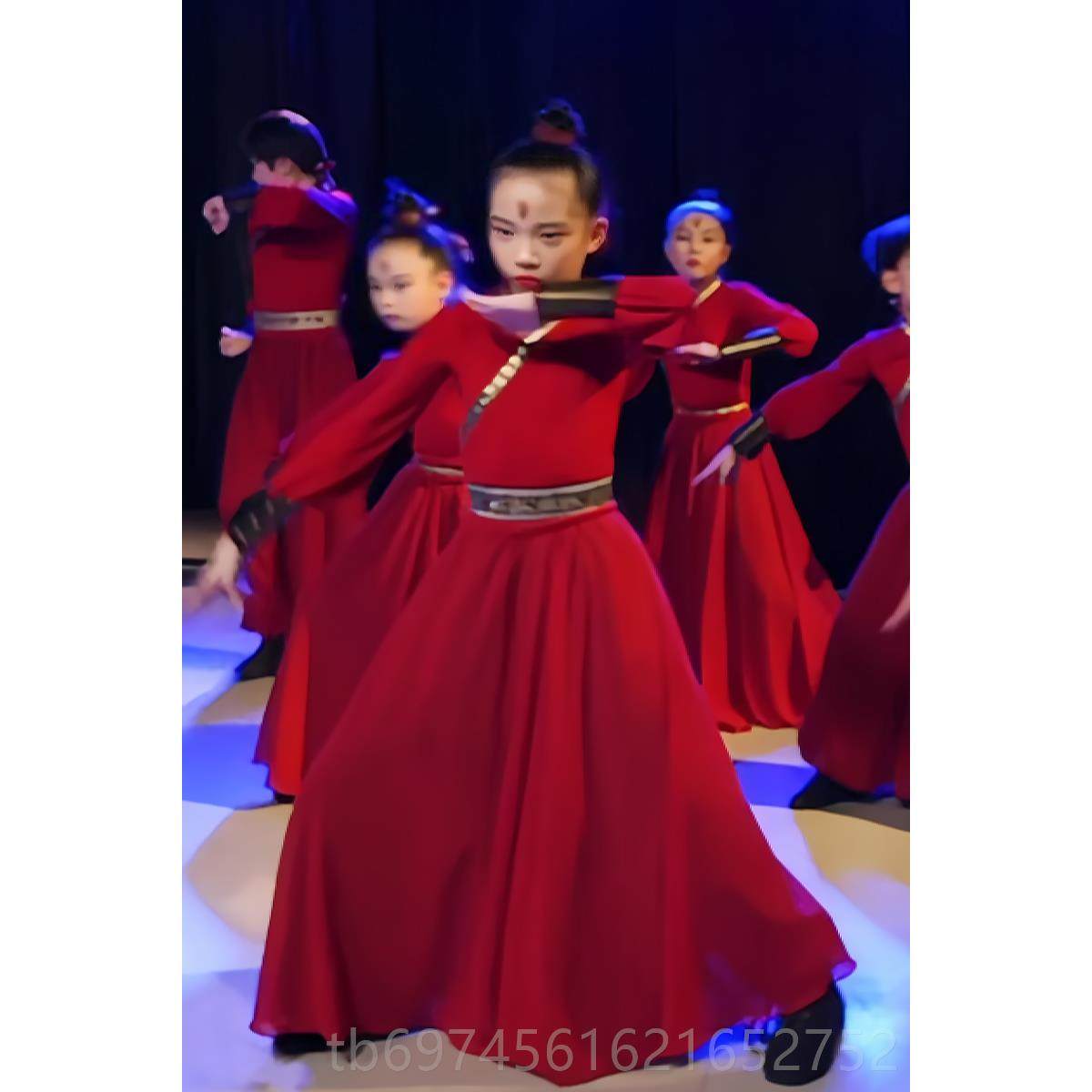 新款象王花行古典蹈服儿童雪龙吟扇子舞演装出服木兰运动会舞古表