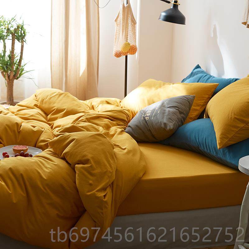 新款全棉纯色竺四件套天 柔软纯棉棉被床套1.8床单床笠款针织棉上