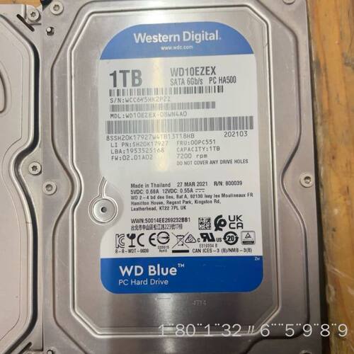 西数蓝盘1TB机械，型号WD10EZEX，