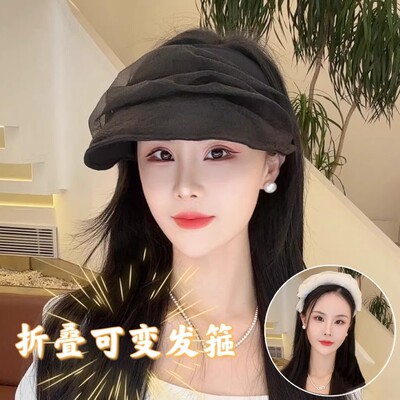 夏季新款欧根纱空顶防晒帽女