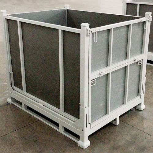 铁筐现货折叠式金属周转框库存底部铁板侧面镂空钢制堆垛架