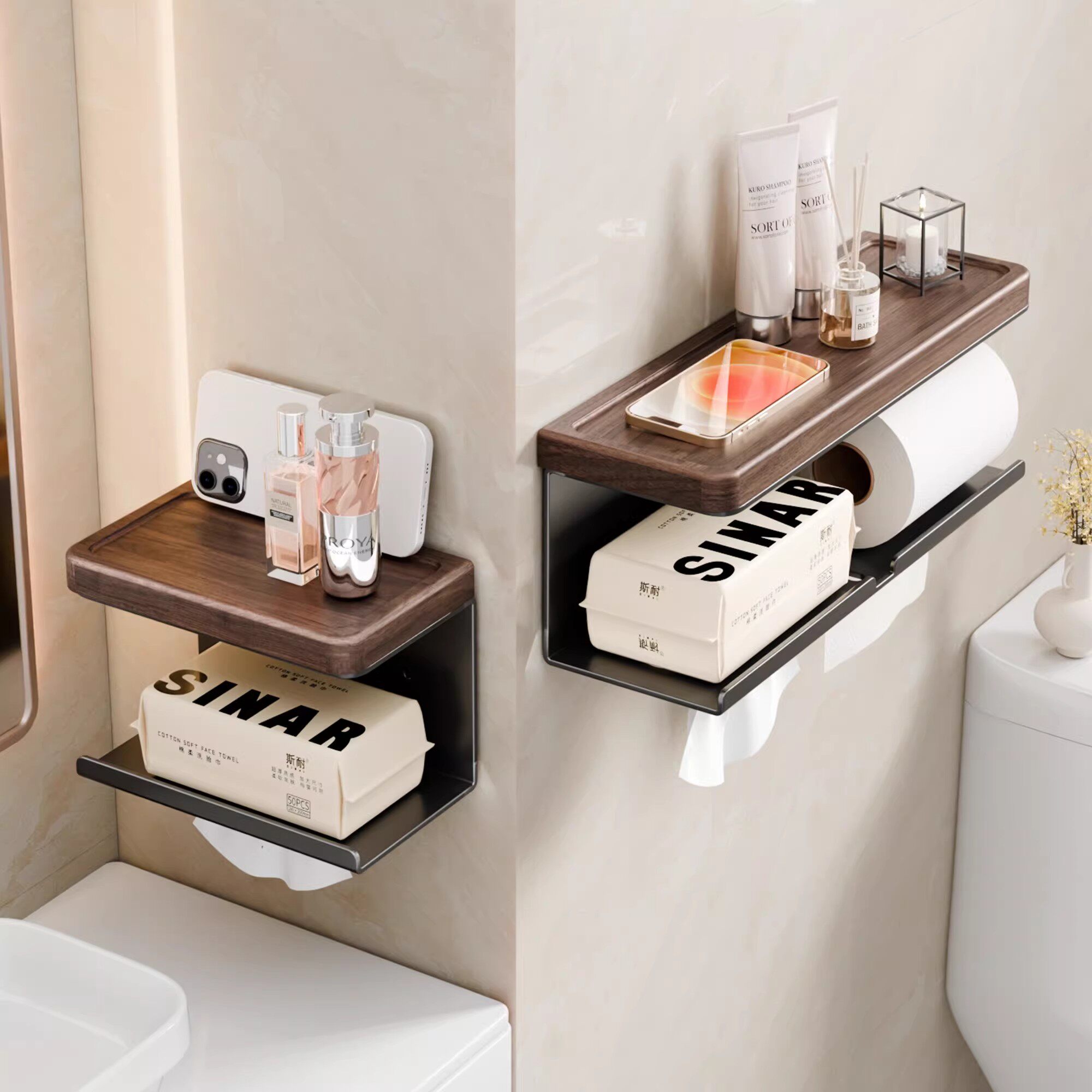 日本卫生间纸巾盒壁挂式高级感卷纸器纸巾置物架厕所厕纸盒放置