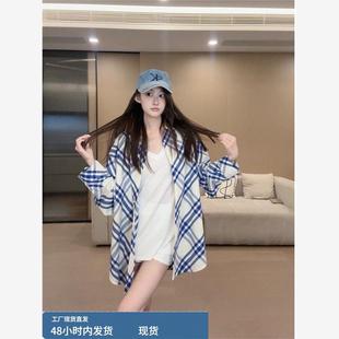 300斤大码 气质撞色格纹衬衫 2025新款 韩版 衬衣 女秋季 胖mm通勤新款