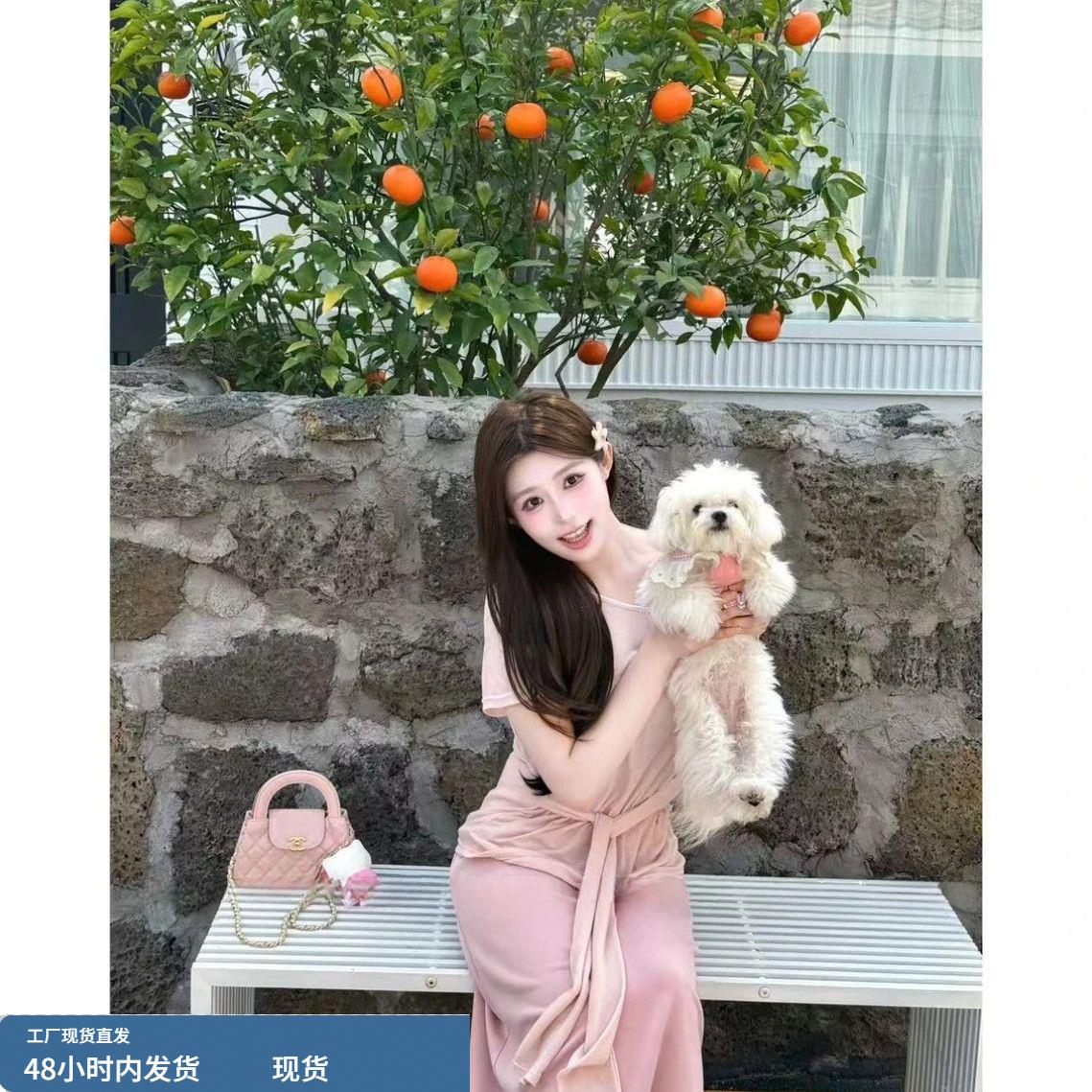 2025新款大码胖mm夏季慵懒风绑带收腰露肩短袖T恤+松紧腰半身裙显