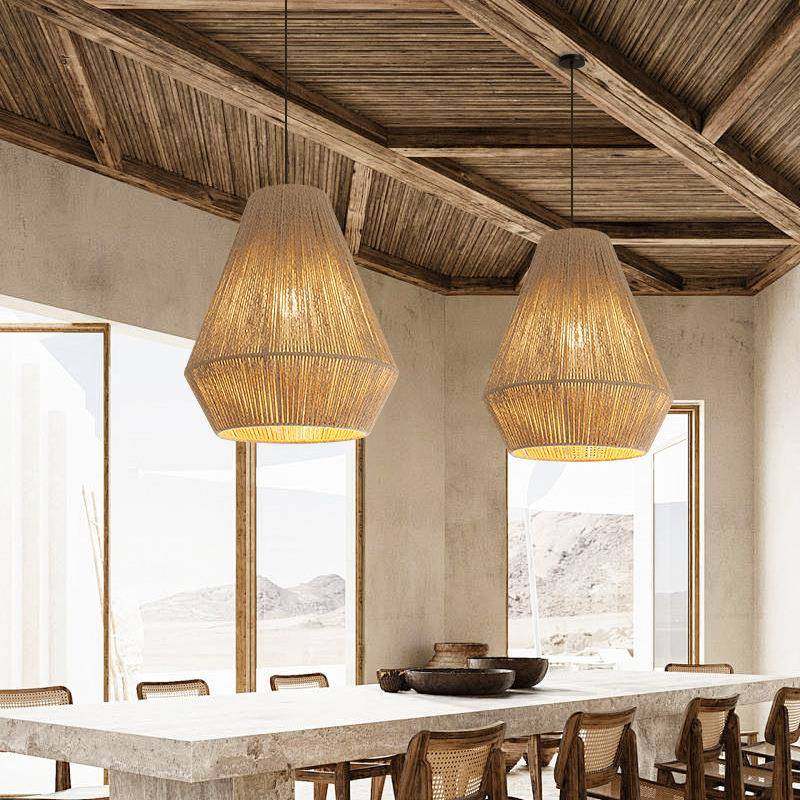 侘寂风吊灯餐厅吧台民宿手工卧室装饰灯日式客厅麻绳编织复古灯具,家装灯饰光源,智能吊灯,淘宝优惠券,粉丝福利购,淘宝优惠卷