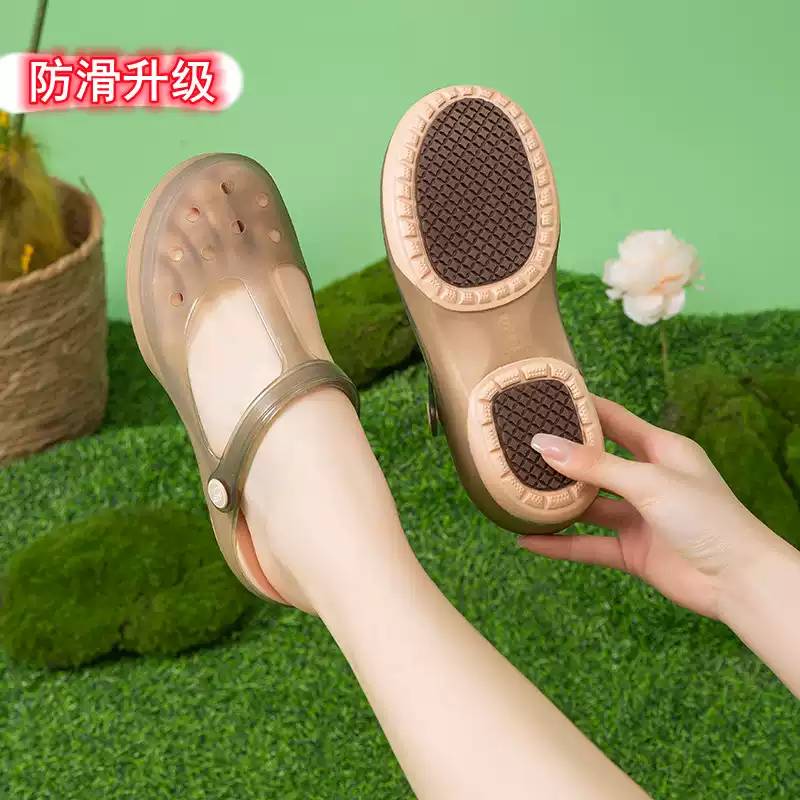进口新款女夏洞洞鞋牛筋厚底防滑