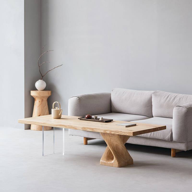 叁几 日式榻榻米茶几白蜡木实木大板茶桌家用小茶台简约民宿矮桌