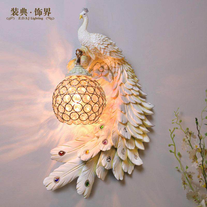 创意孔雀壁灯欧式客厅背景墙楼梯法式轻奢装饰卧室床头灯2024新款