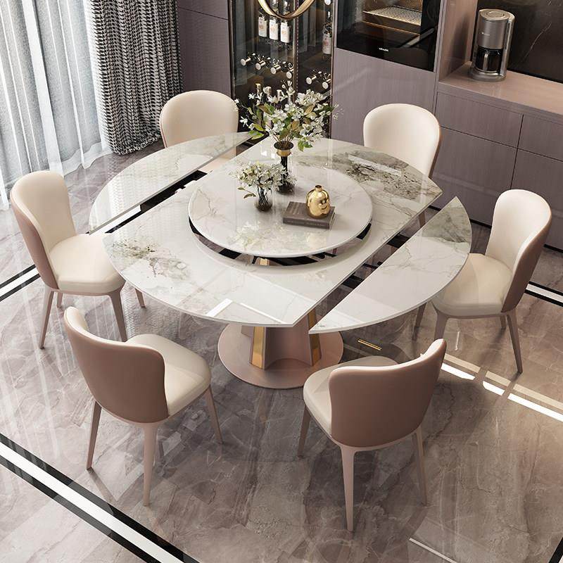 意大利轻奢岩板旋转餐桌现代简约可伸缩内嵌转盘带电磁炉家用圆桌,住宅家具,岩板餐桌,淘宝优惠券,粉丝福利购,淘宝优惠卷