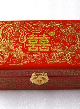 高档平推光漆器结婚小首饰盒式三金红色木质彩礼梳古妆盒中高档复