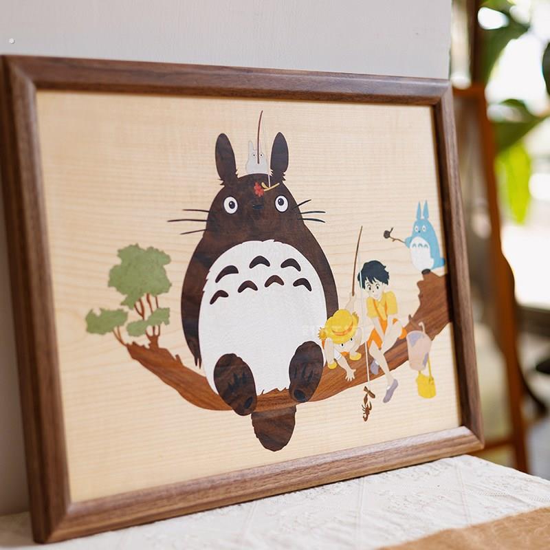 龙猫挂画/实木装饰挂画原木风客厅书房茶室摆件乔迁创意生日礼物