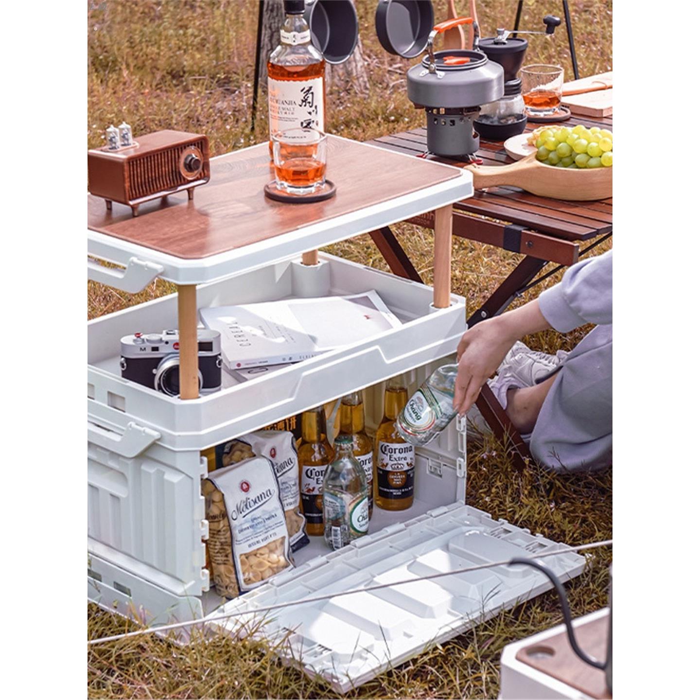 户外调料收纳箱折叠桌子两用大容量露营野餐多功能储物整理箱车载