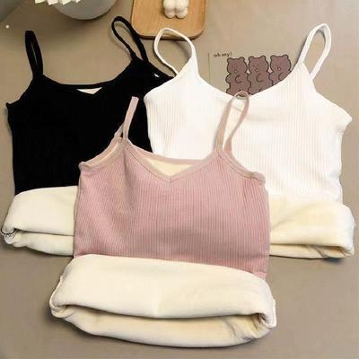 秋冬季保暖吊带背心女加绒加厚保暖内衣打底内搭纯色简约上衣无袖
