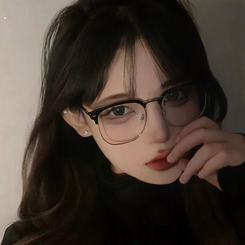 显白斯文黑色半框近视眼镜女可配度数大脸高级感素颜神器显脸小男