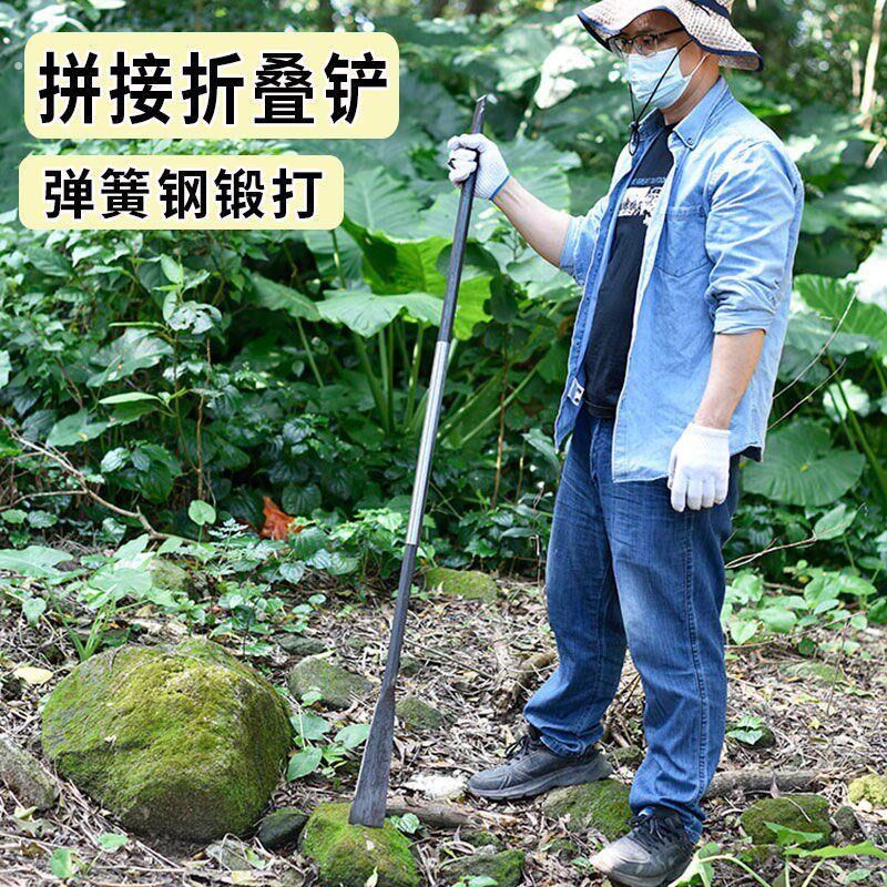 九哥锻打一体弹簧锰钢实心折叠铲子打坑挖泥松土洛阳铲赶海铁锹