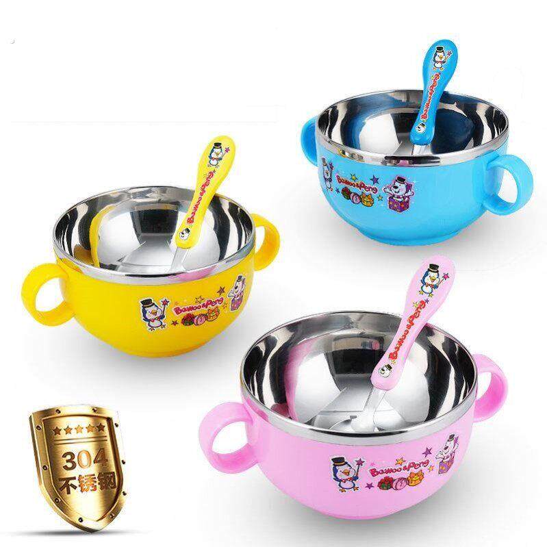 304不锈钢婴儿碗可爱碗勺套装防摔隔热碗小孩吃饭碗辅食儿童餐具
